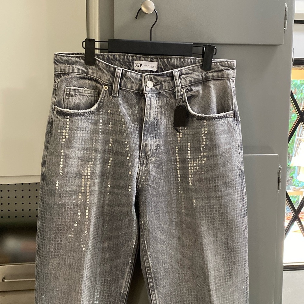 Zara wide leg sequin foil jeans